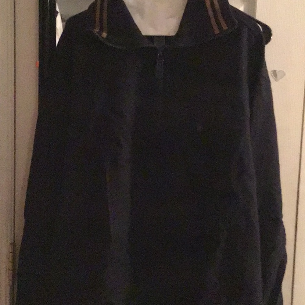 Black sweat shirt with gold on collar